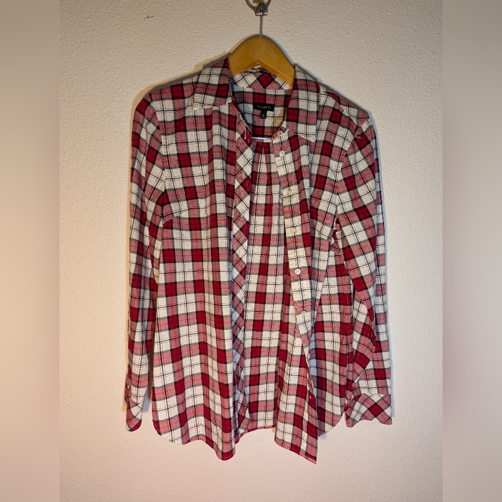 Talbots Classic Cotton Button Up‎ Shimmer Plaid